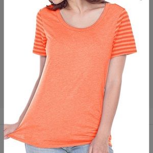 Orange Stripe Short Contrast-Sleeve Scoop Neck Tee, M